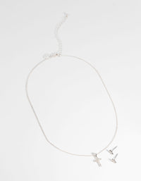Silver Diamante Cross Necklace and Earring Set - link has visual effect only