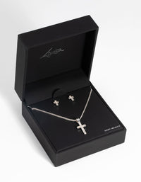 Silver Diamante Cross Necklace and Earring Set - link has visual effect only
