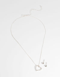 Silver Diamante Heart Necklace and Earring Set - link has visual effect only