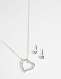 Silver Diamante Heart Necklace and Earring Set - link has visual effect only