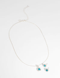 Silver Square-Cut Diamante Necklace and Earring Set - link has visual effect only
