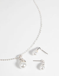 Silver Pearl Necklace and Earring Set - link has visual effect only