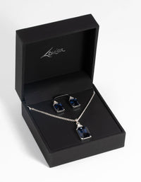 Silver Rectangular Diamante Necklace and Earring Set - link has visual effect only