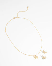 Gold Cubic Zirconia Butterfly Necklace and Earring Set - link has visual effect only