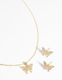 Gold Cubic Zirconia Butterfly Necklace and Earring Set - link has visual effect only