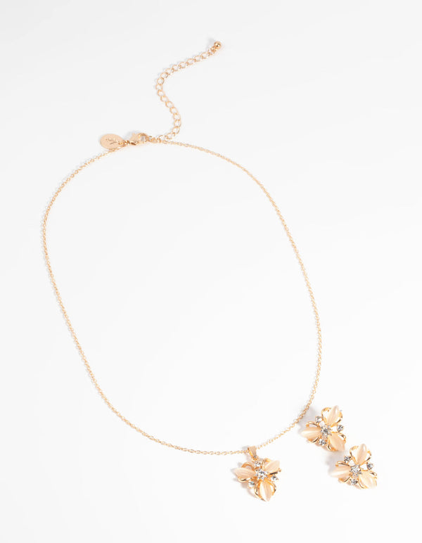 Gold Floral Necklace and Earring Set