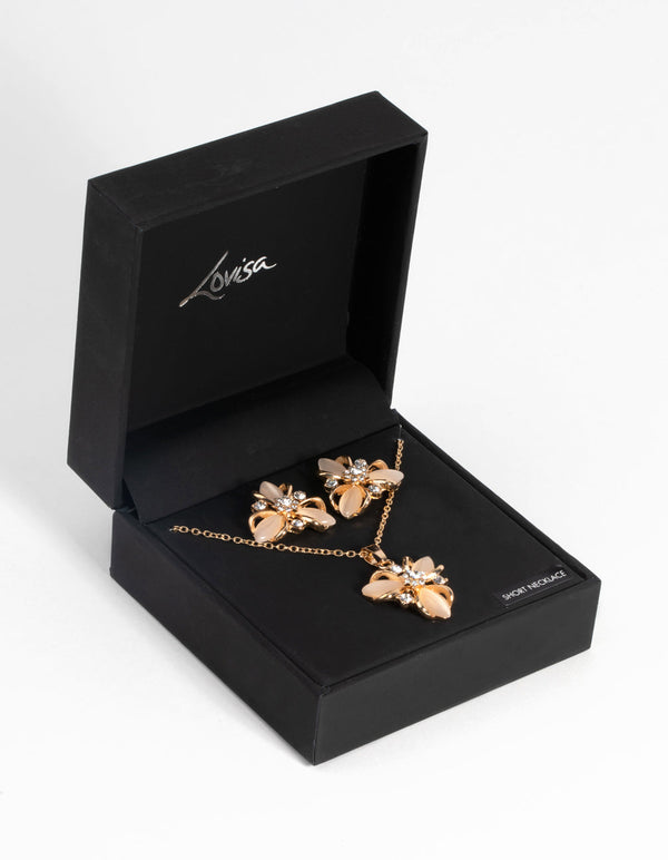 Gold Floral Necklace and Earring Set