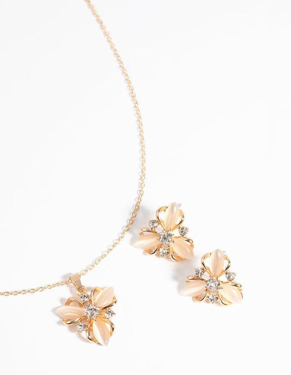 Gold Floral Necklace and Earring Set