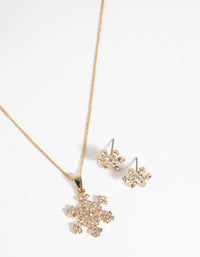 Gold Diamante Snowflake Necklace and Earring Set - link has visual effect only