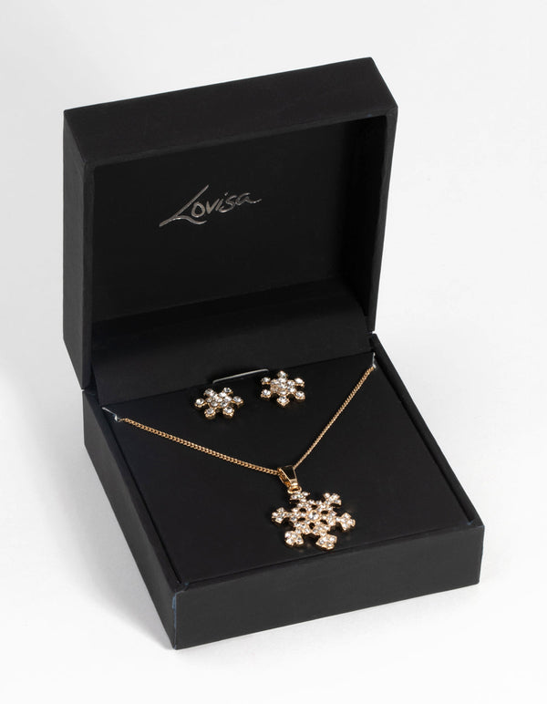 Gold Diamante Snowflake Necklace and Earring Set