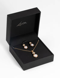 Gold Twisted Pearl Necklace and Earring Set - link has visual effect only
