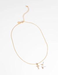 Gold Diamante Cross Necklace and Earring Set - link has visual effect only
