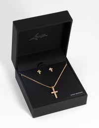 Gold Diamante Cross Necklace and Earring Set - link has visual effect only