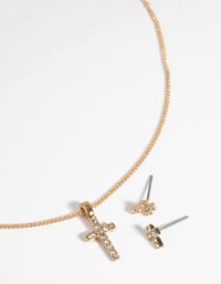 Gold Diamante Cross Necklace and Earring Set - link has visual effect only