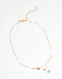 Gold Diamante Pendant Necklace and Earring Set - link has visual effect only