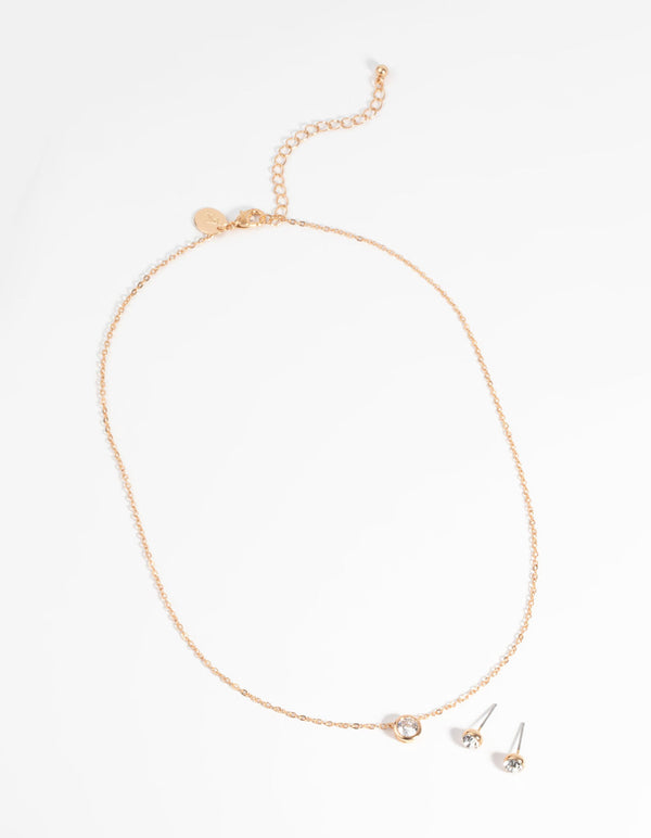 Gold Diamante Pendant Necklace and Earring Set
