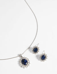 Rhodium Oval Diamante Necklace and Earring Set - link has visual effect only