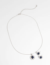 Rhodium Oval Diamante Necklace and Earring Set - link has visual effect only