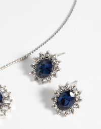 Rhodium Oval Diamante Necklace and Earring Set - link has visual effect only