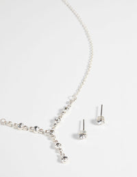 Silver Cubic Zirconia Necklace and Earring Set - link has visual effect only