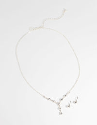 Silver Cubic Zirconia Necklace and Earring Set - link has visual effect only