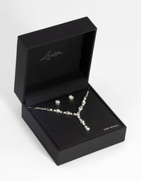 Silver Cubic Zirconia Necklace and Earring Set - link has visual effect only