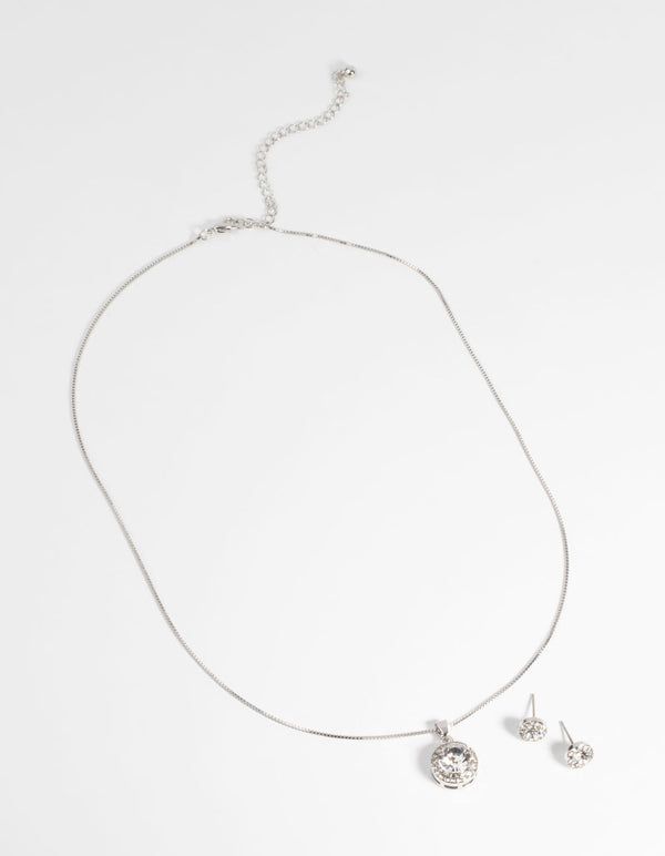 Silver Diamante Necklace and Earring Set