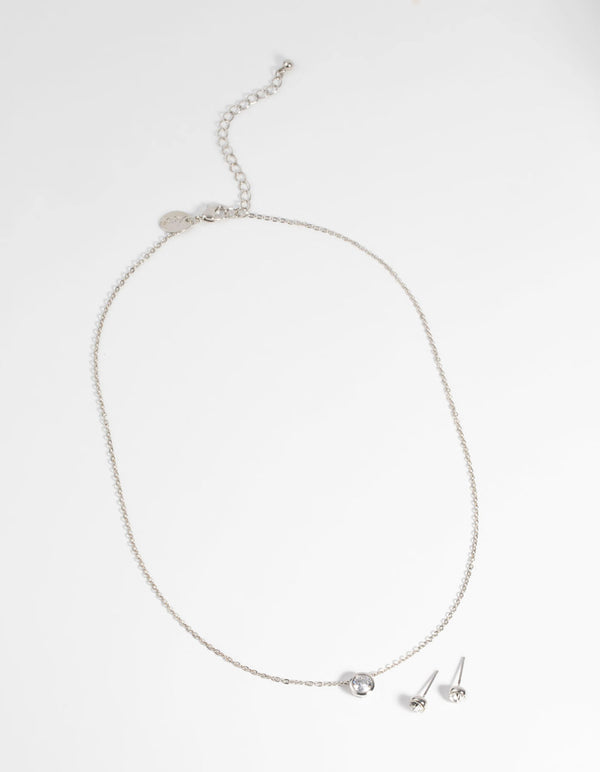 Silver Diamante Pendant Necklace and Earring Set
