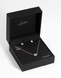 Silver Diamante Pendant Necklace and Earring Set - link has visual effect only