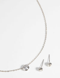 Silver Diamante Pendant Necklace and Earring Set - link has visual effect only
