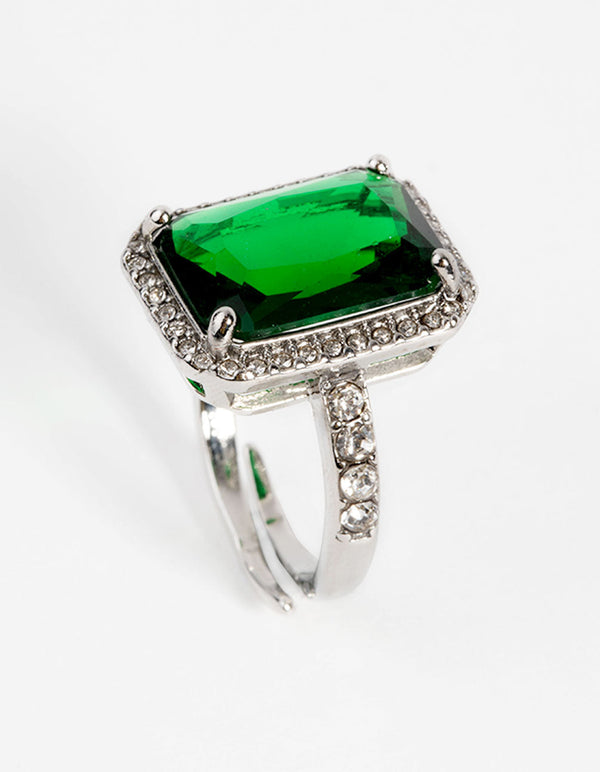 Silver Satement Emerald-Cut Adjustable Ring