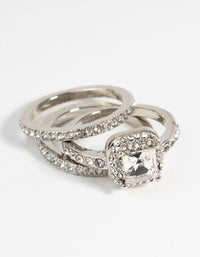 Silver Cushion Diamante Ring Stack - link has visual effect only