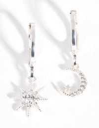 Silver Diamante Mismatched Celestial Huggie Earrings - link has visual effect only