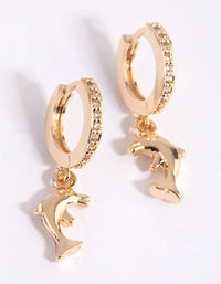 Gold Cubic Zirconia Dolphin Huggie Earrings - link has visual effect only