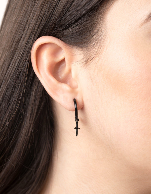 Matte Black Mini Dagger Huggie Earrings