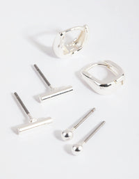 Silver Geometric Stud and Huggie Earring Pack - link has visual effect only