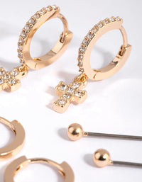 Gold Plain and Diamante Cross Earring Pack - link has visual effect only