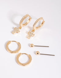 Gold Plain and Diamante Cross Earring Pack - link has visual effect only