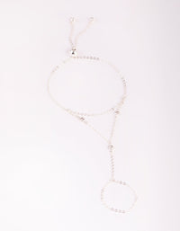 Silver Dainty Cubic Zirconia Hand Chain - link has visual effect only