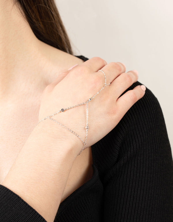 Silver Dainty Cubic Zirconia Hand Chain