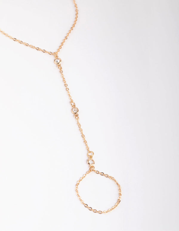 Gold Plain Cubic Zirconia Hand Chain