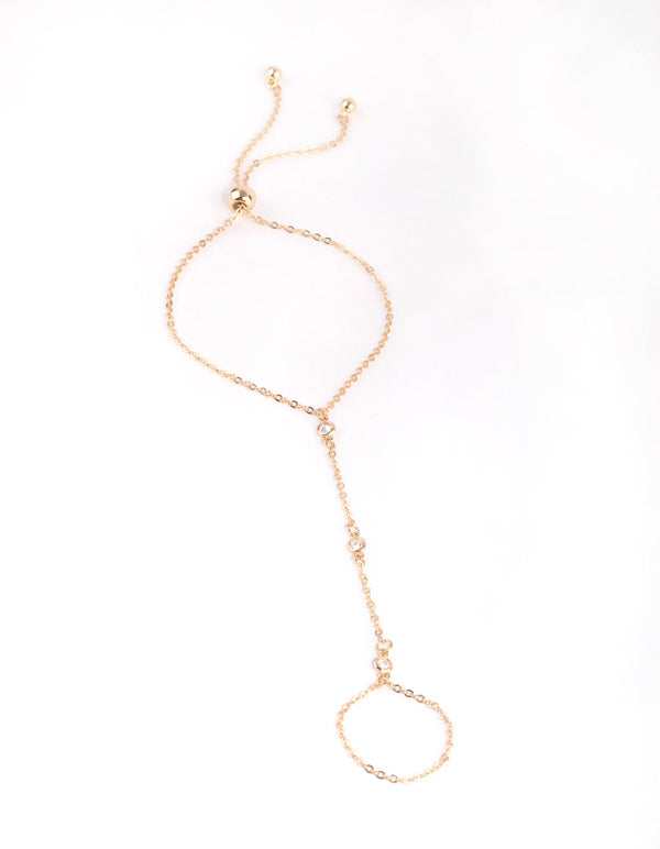 Gold Plain Cubic Zirconia Hand Chain