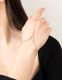 Gold Cubic Zirconia Butterfly Hand Chain - link has visual effect only