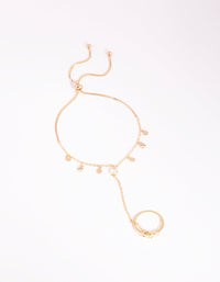 Gold Diamante and Disc Drop Hand Chain - link has visual effect only