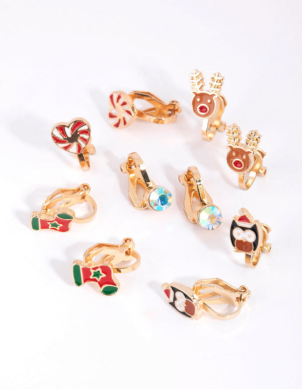 Kids Festive Stocking Clip-On Earrings