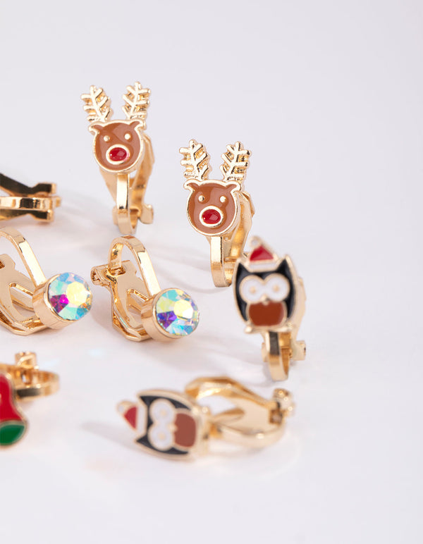 Kids Festive Stocking Clip-On Earrings