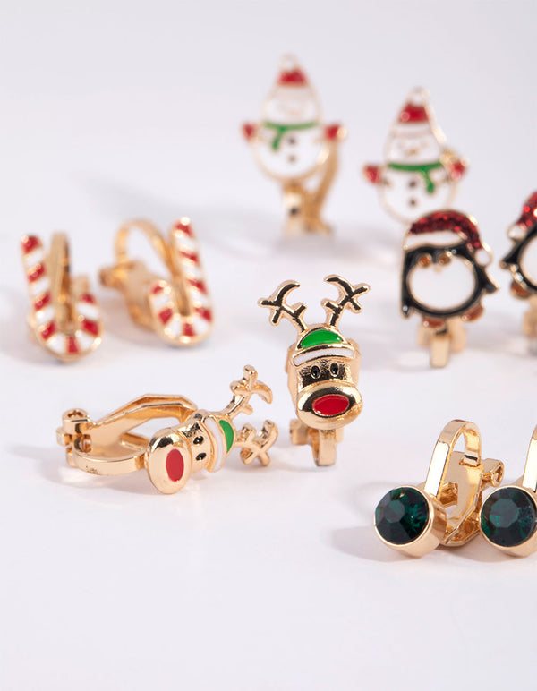 Kids Festive Penguin Clip-On Earrings