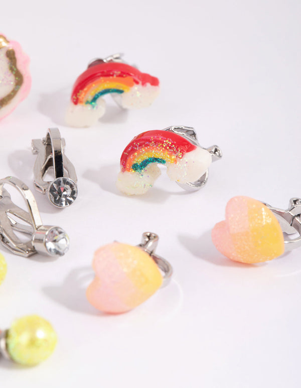 Kids Unicorn and Rainbow Clip-On Earring Pack