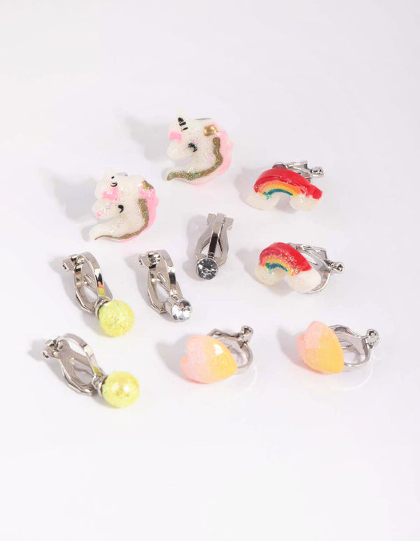 Kids Unicorn and Rainbow Clip-On Earring Pack