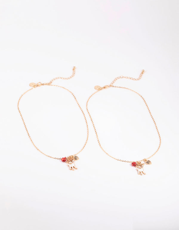 Kids Deer and Bell Best Friend Necklace Set